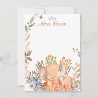 Sweet Blush Pink Elephants Watercolor Personalized Mitteilungskarte