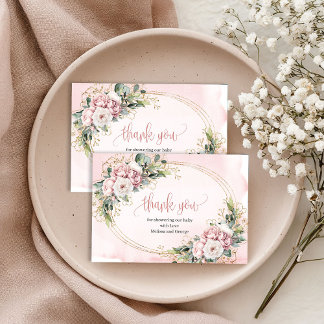 Sweet Blush Pink Floral Eucalyptus Thank You Card Dankeskarte
