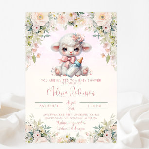 Sweet Blush Pink Floral Neugeborenes Lamb Baby Dus Einladung