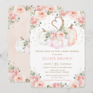 Sweet Blush Pink Floral Pumpkins Baby Dusche Einladung