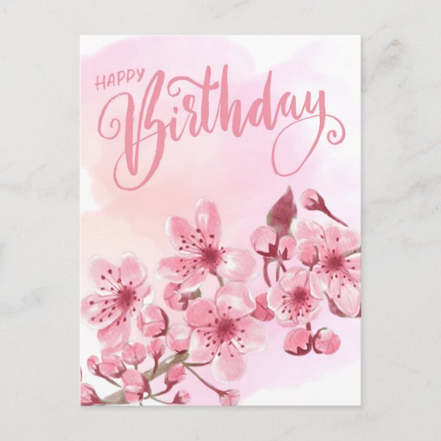 Sweet Blush Pink Sakura Floral Geburtstag Postkarte (Vorderseite)