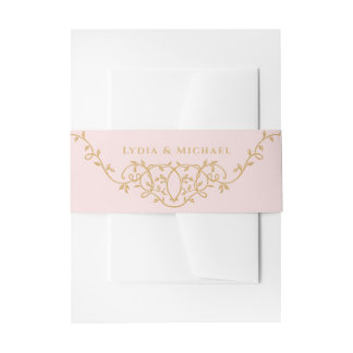 Sweet Blush Pink Verzierte französische Monogramm Einladungsbanderole