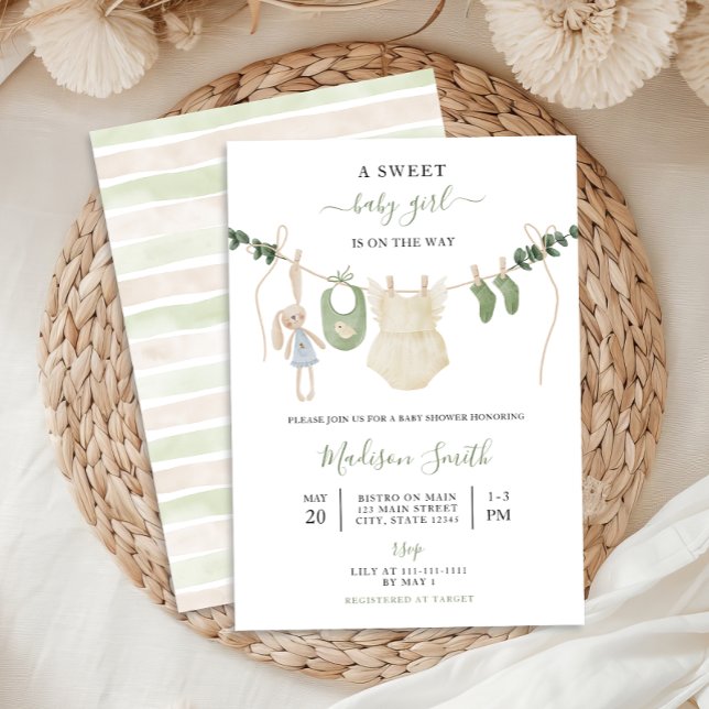 Sweet Boho Neutral Clothesline Girl Baby Shower Einladung (Von Creator hochgeladen)
