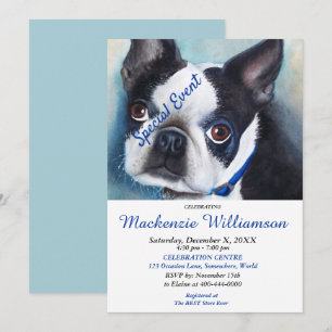 SWEET BOSTON TERRIER PUPPY WISHES HAPPY BIRTHDAY EINLADUNG