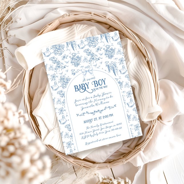 Sweet Boy Dusty Blue Whimsical Floral Baby Dusche Einladung (Von Creator hochgeladen)