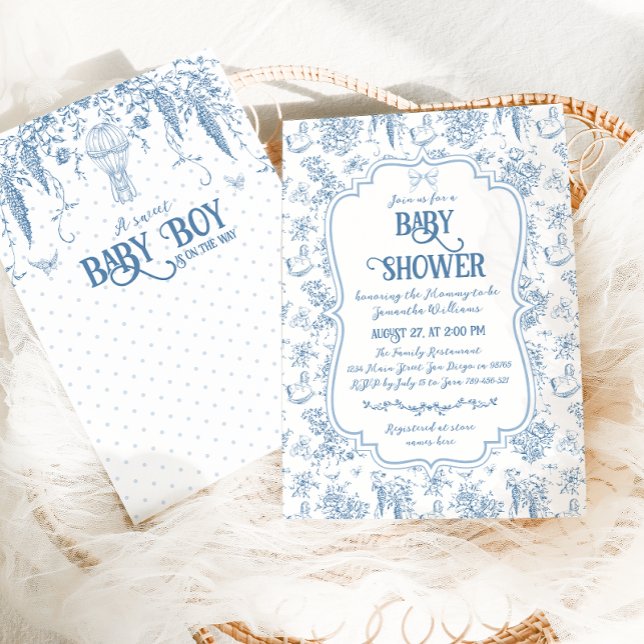 Sweet Boy Dusty Blue Whimsical Floral Baby Dusche Einladung (Von Creator hochgeladen)