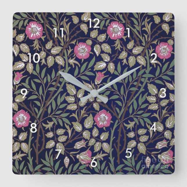 Sweet Briar, William Morris Quadratische Wanduhr (Vorderseite)