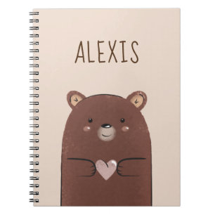 Sweet Brown Baby Bear & Heart Kid's Name Cream Notizblock