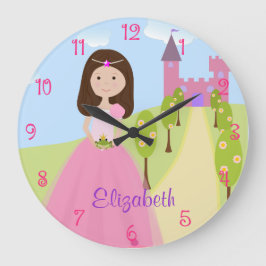 Sweet Brown Hair Princess Personalisiert Große Wanduhr