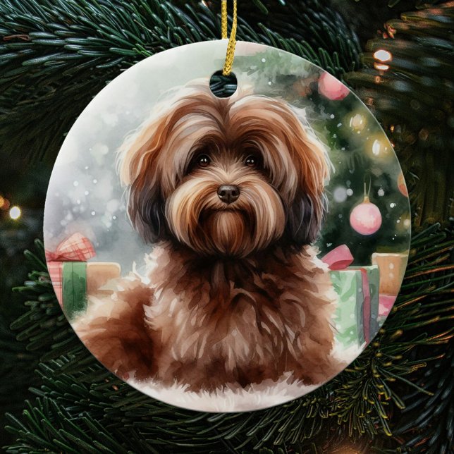 Sweet Brown Havanese Dog Christmas Keramik Ornament (Von Creator hochgeladen)