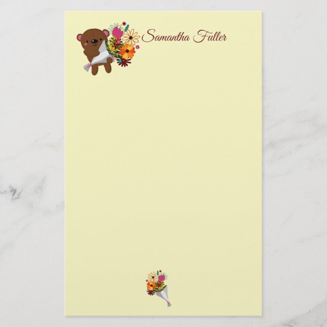 Sweet Brown Teddy Bear mit Bouquet, Briefpapier (Vorderseite)