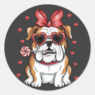 Sweet Bulldog mit Lollipop Valentinstag. Runder Aufkleber
