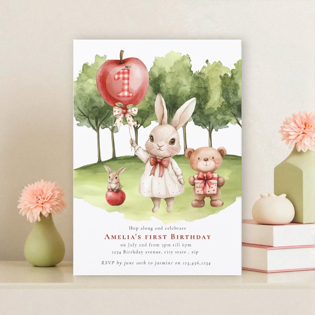 Sweet Bunny Apple First Birthday Invitation Einladung (Von Creator hochgeladen)