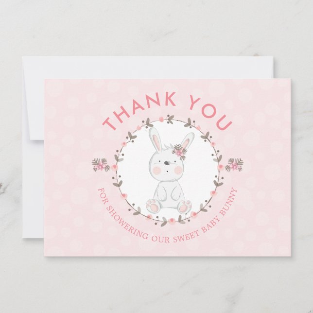 Sweet Bunny Floral Baby Dusche Danke Foto Mitteilungskarte (Vorderseite)