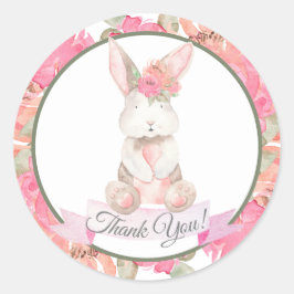 Sweet Bunny Floral Baby Dusche Vielen Dank Runder Aufkleber