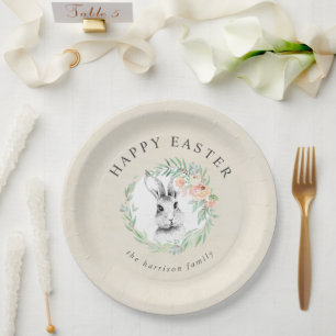 Sweet Bunny Floral Wreath Happy Oaster Pappteller