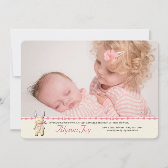 Sweet Bunny Foto Geburtsankündigung Ankündigung (Vorderseite)