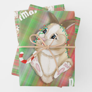 Sweet Bunny Green Karierte Fabric Weihnachten Geschenkpapier Set