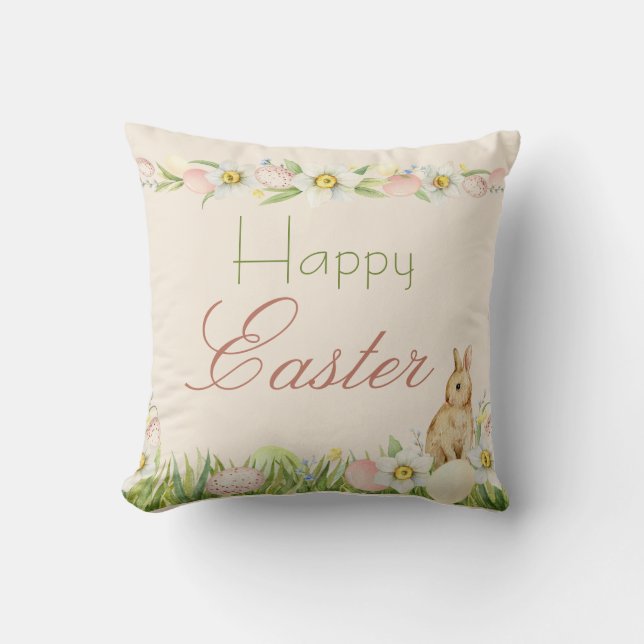 Sweet Bunny Happy Oster Floral Wasserfarbe Kissen (Vorderseite)