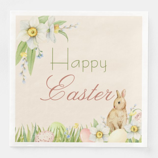 Sweet Bunny Happy Oster Floral Wasserfarbe Serviette (Vorderseite)