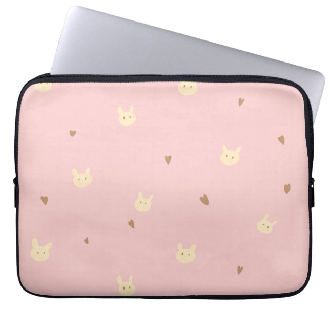 Sweet Bunny & Hearts Seamless Pattern – Cute Pink  Laptopschutzhülle (Vorderseite)