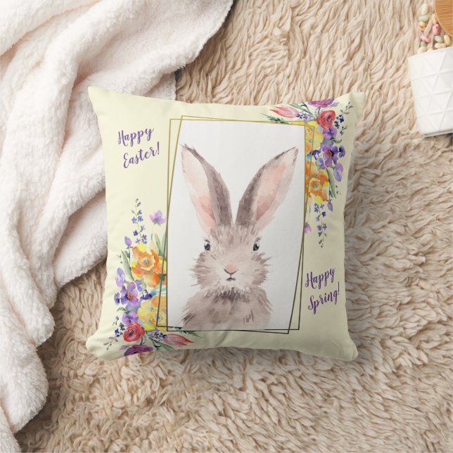 Sweet Bunny in Goldrahmen Brillante Blume Kissen (Decke)