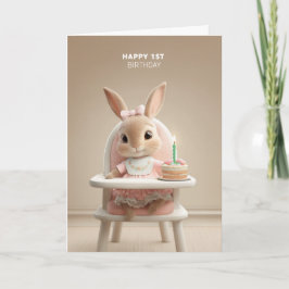 Sweet Bunny in High Chair w/ First Birthday Cake Karte