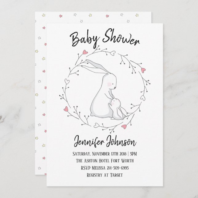Sweet Bunny Liebe Gender Neutral Baby Dusche Einladung (Vorne/Hinten)