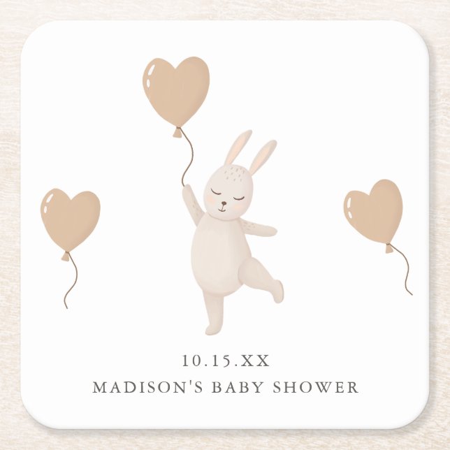 Sweet Bunny mit Heart Balloon Baby Dusche Rechteckiger Pappuntersetzer (Vorderseite)