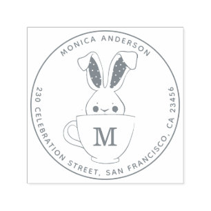 Sweet Bunny Monogram Round Name Rücksendeadresse Permastempel