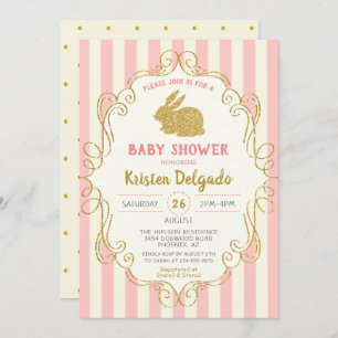 Sweet Bunny Pink Gold Glitzer Kinderdusche Einladung