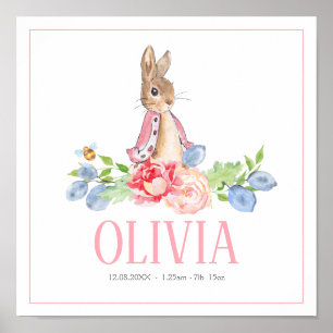 Sweet Bunny Rabbit   Custom New Baby Birth Print Poster