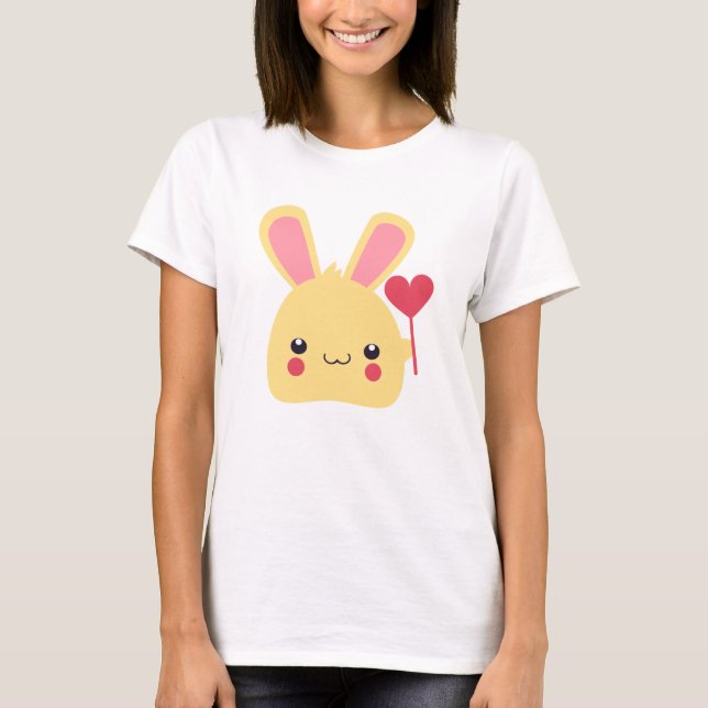 Sweet Bunny Rabbit Face Holend a Heart on a Stick T-Shirt (Vorderseite)