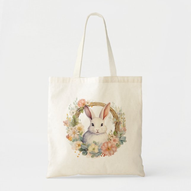 Sweet Bunny Rabbit mit Frühlingsblumen Tragetasche (Vorne)