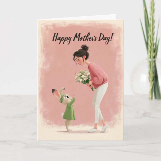 Sweet Bunny Reaching Up for Mom Mother’s Day Card Karte (Vorderseite)