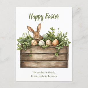 Sweet Bunny Watercolor Pflanze Eier Ostern Feiertagspostkarte