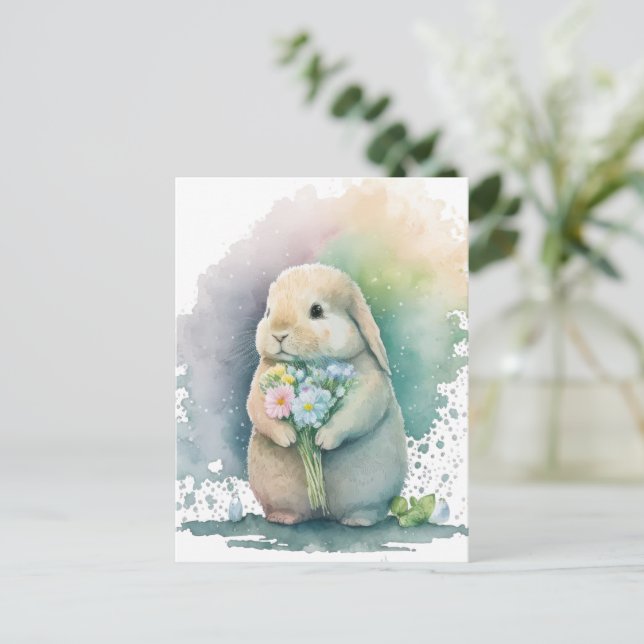 Sweet Bunny & Wildblumen III Postkarte (Stehend Vorderseite)