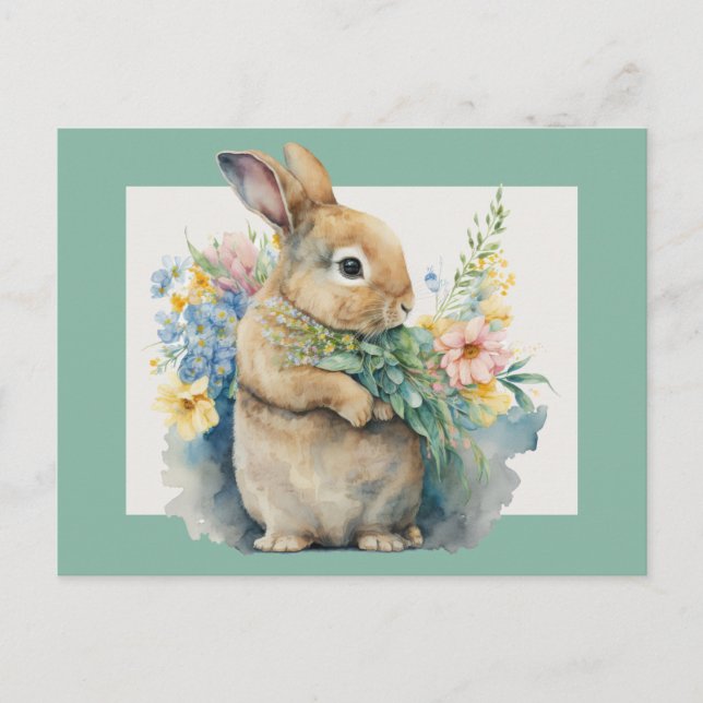 Sweet Bunny & Wildblumen Postkarte (Vorderseite)