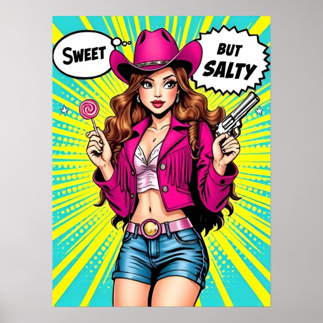 Sweet but Salty Cowgirl - Retro Western Pop Art Poster (Vorne)