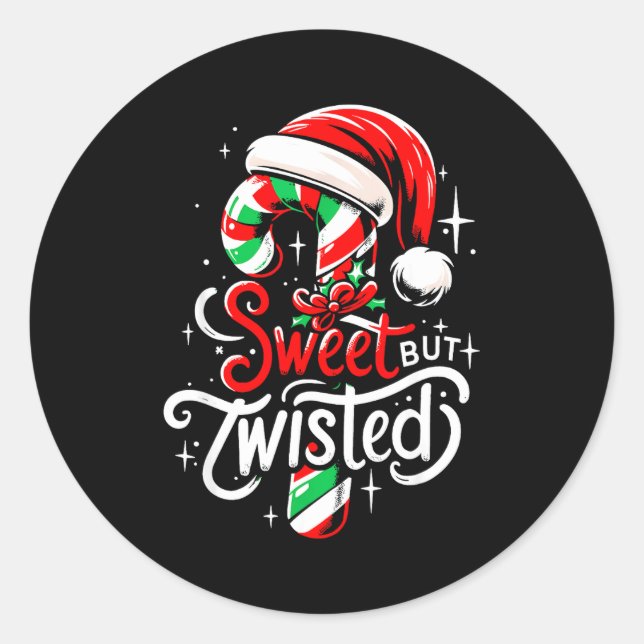 Sweet But Twisted Funny Christmas Candy Cane Xmas  Runder Aufkleber (Vorderseite)