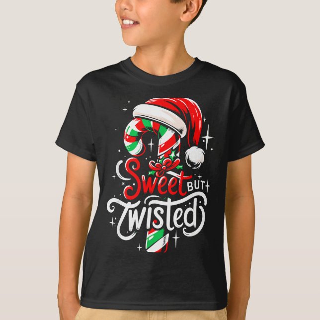Sweet But Twisted Funny Christmas Candy Cane Xmas  T-Shirt (Vorderseite)