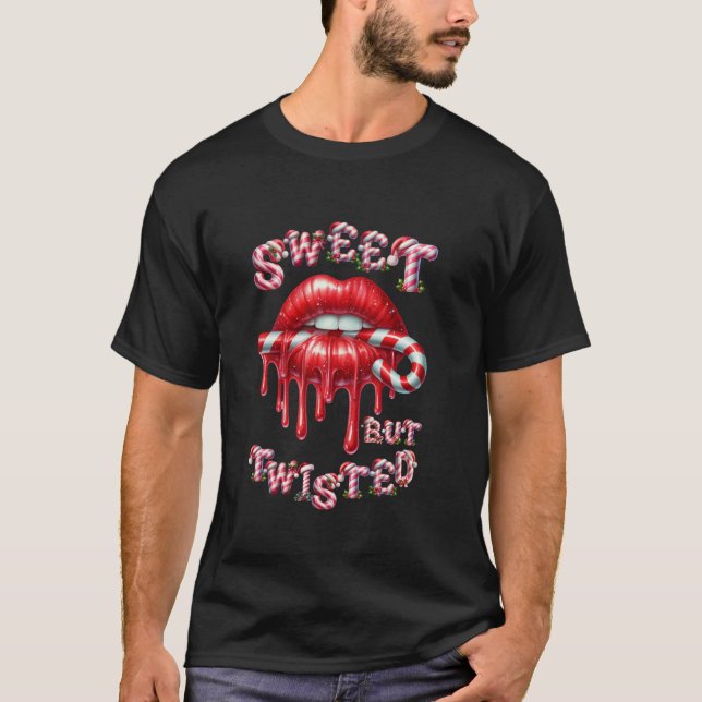 Sweet But Twisted Valentine Lips Candy Cane Stick  T-Shirt (Vorderseite)