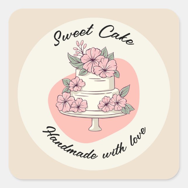 Sweet Cake Bakery Logo Quadratischer Aufkleber (Vorderseite)