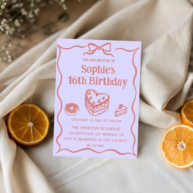 Sweet Cake & Bow Pastel Pink 16th Birthday Party Einladung (Von Creator hochgeladen)