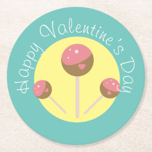 Sweet Cake Pop Valentines Rosa Aquamarin Runder Pappuntersetzer