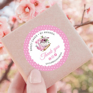 Sweet Cakes Pink Thank you Runder Aufkleber