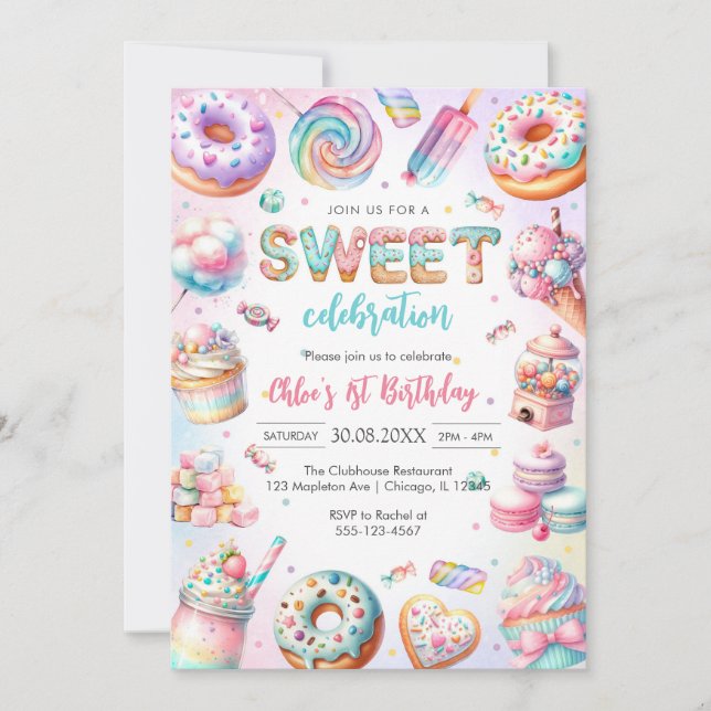Sweet Candy Birthday Party Invitation Einladung (Vorderseite)