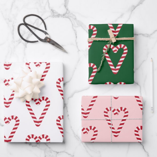 Sweet Candy Cane Heart Geschenkpapier Set (Vorderseite)