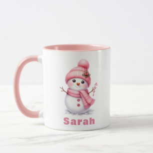 Sweet Candy Cane Pink Snowman Weihnachten Tasse