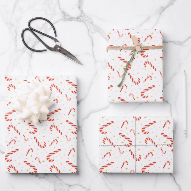 Sweet Candy Cane Weihnachtswrapping Paper Sheets Geschenkpapier Set (Vorderseite)